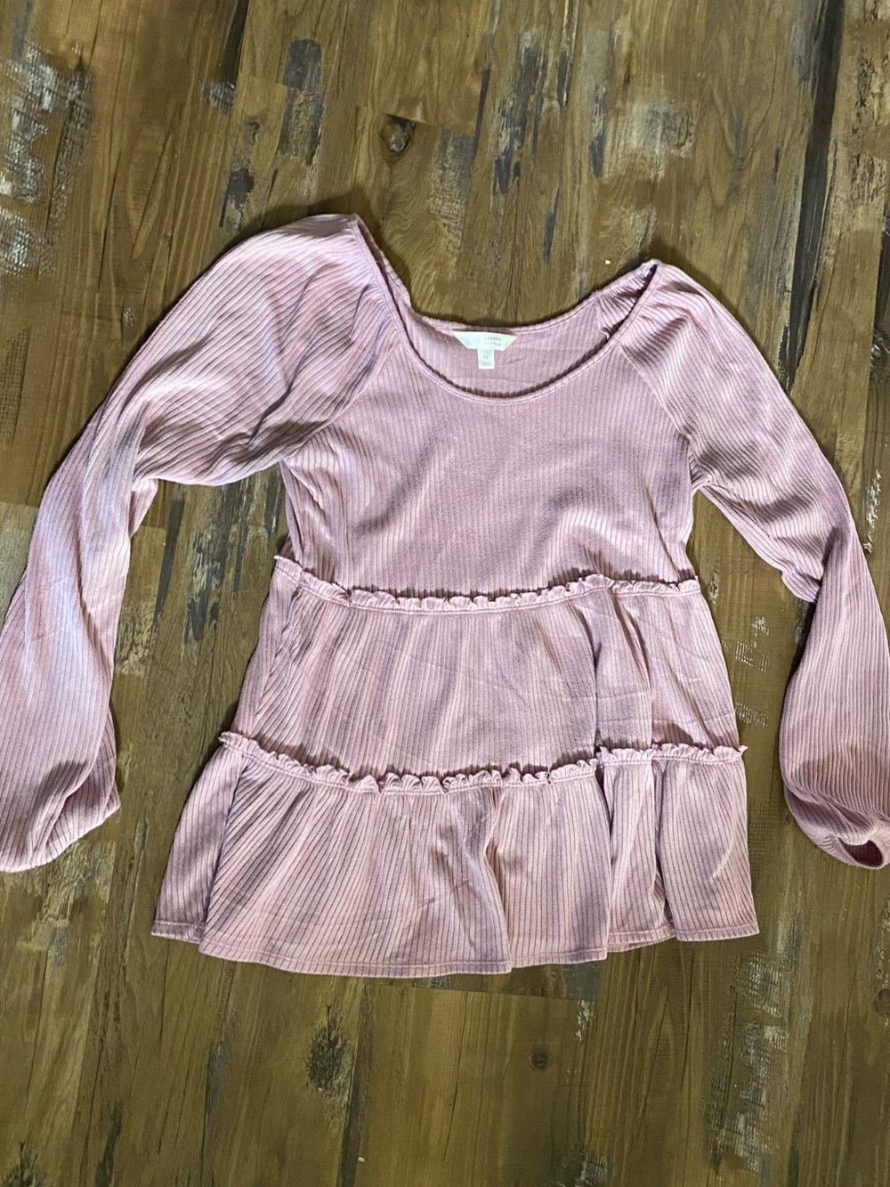 LC Lauren Conrad Ribbed Ruffle Tiered Top - Pink